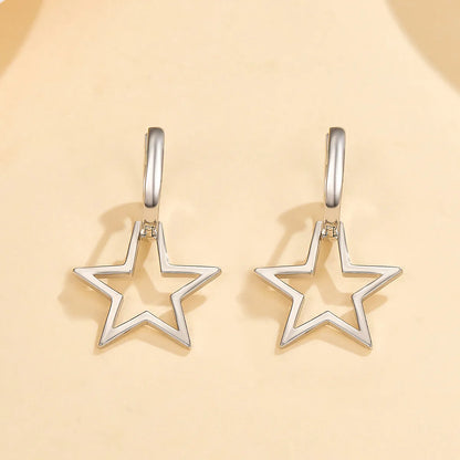 1 Pair Vacation Modern Style Classic Style Star Hollow Out Sterling Silver White Gold Plated Drop Earrings