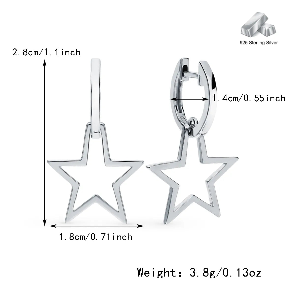 1 Pair Vacation Modern Style Classic Style Star Hollow Out Sterling Silver White Gold Plated Drop Earrings