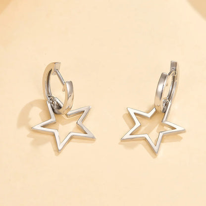 1 Pair Vacation Modern Style Classic Style Star Hollow Out Sterling Silver White Gold Plated Drop Earrings