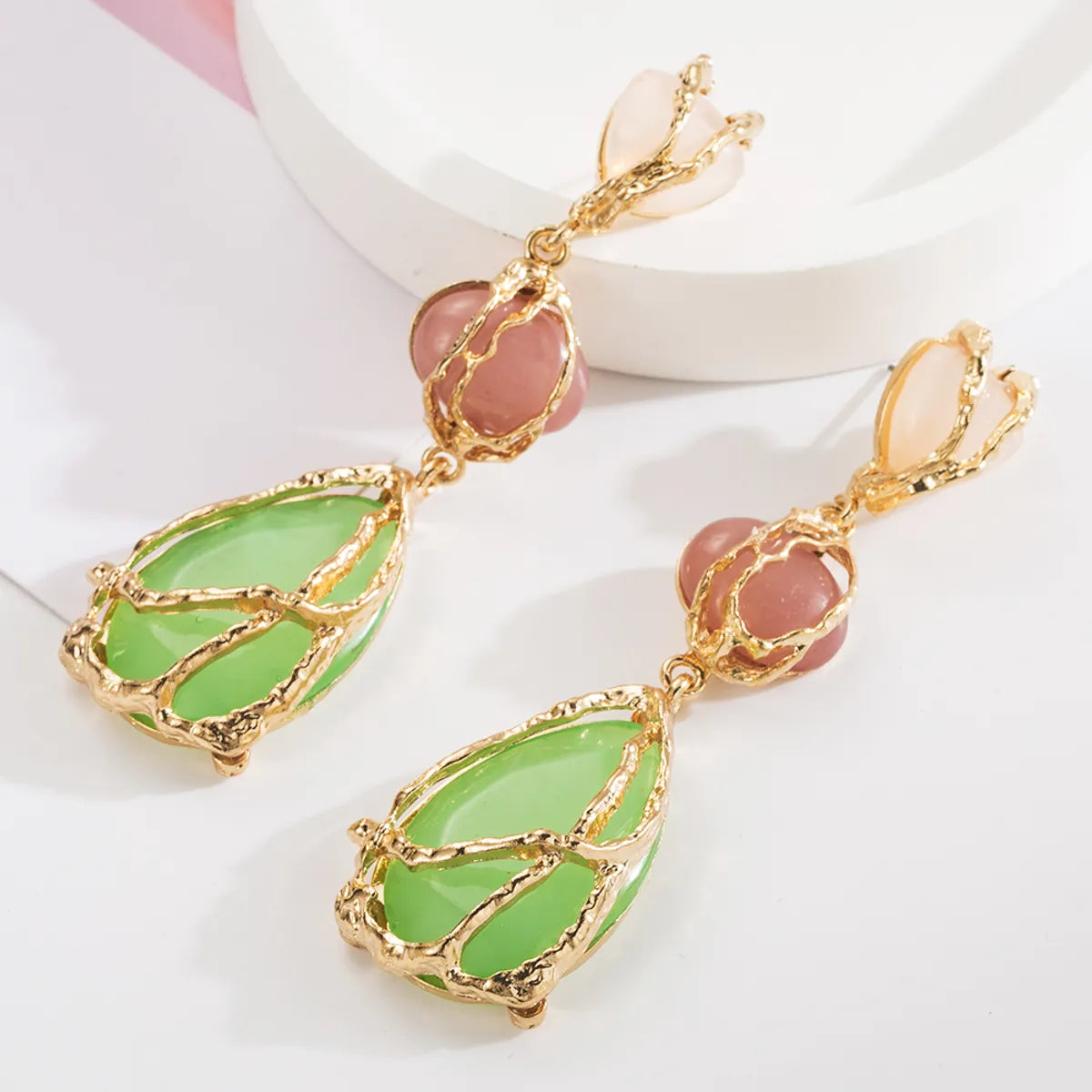 1 Pair Vacation Modern Style Classic Style Water Droplets Plating Inlay Alloy Resin Resin Gold Plated Drop Earrings