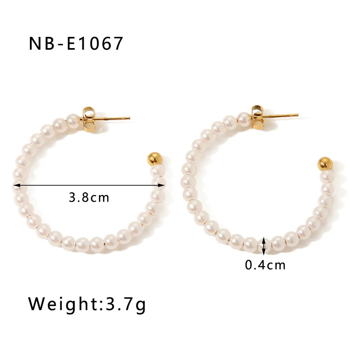 1 Pair Vacation Modern Style Simple Style C Shape Beaded Plating Inlay Stainless Steel Artificial Pearls Diamond 18k Gold Plated Ear Studs