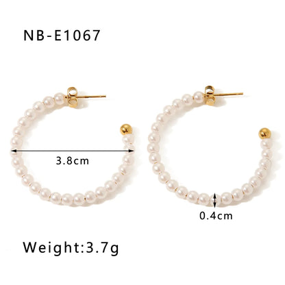 1 Pair Vacation Modern Style Simple Style C Shape Beaded Plating Inlay Stainless Steel Artificial Pearls Diamond 18k Gold Plated Ear Studs