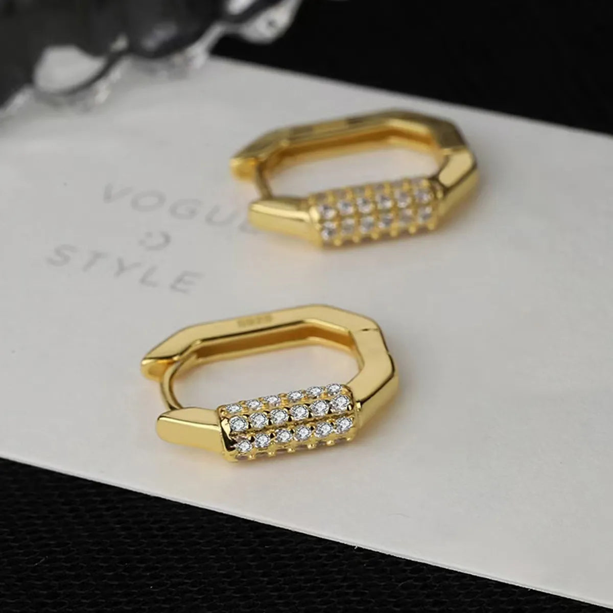 1 Pair Vacation Modern Style Simple Style Geometric Plating Inlay Sterling Silver Zircon White Gold Plated Gold Plated Hoop Earrings