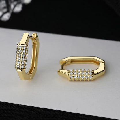 1 Pair Vacation Modern Style Simple Style Geometric Plating Inlay Sterling Silver Zircon White Gold Plated Gold Plated Hoop Earrings