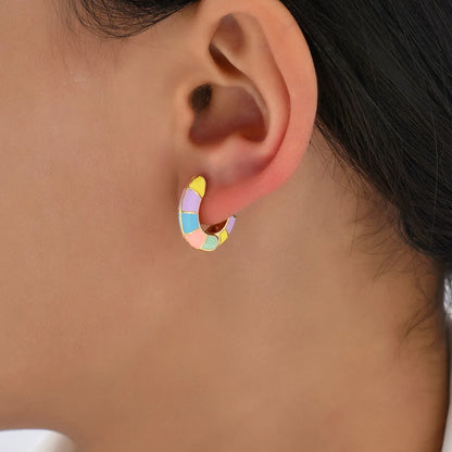 1 Pair Vacation Multicolor Enamel Alloy Hoop Earrings