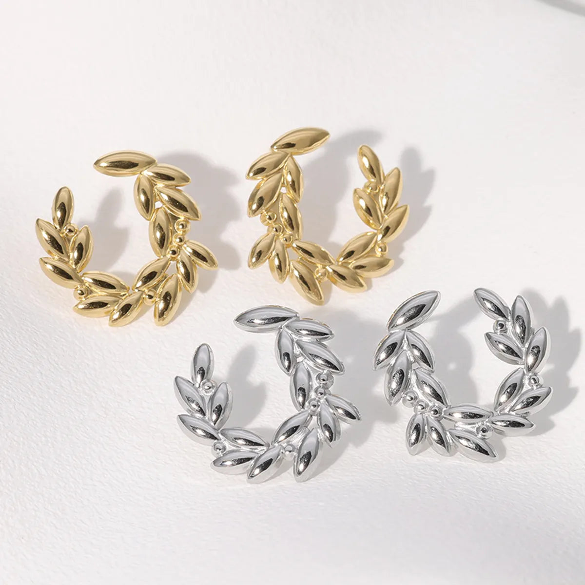 1 Pair Vacation Pastoral Simple Style Leaf Grain Stainless Steel 18K Gold Plated Ear Studs