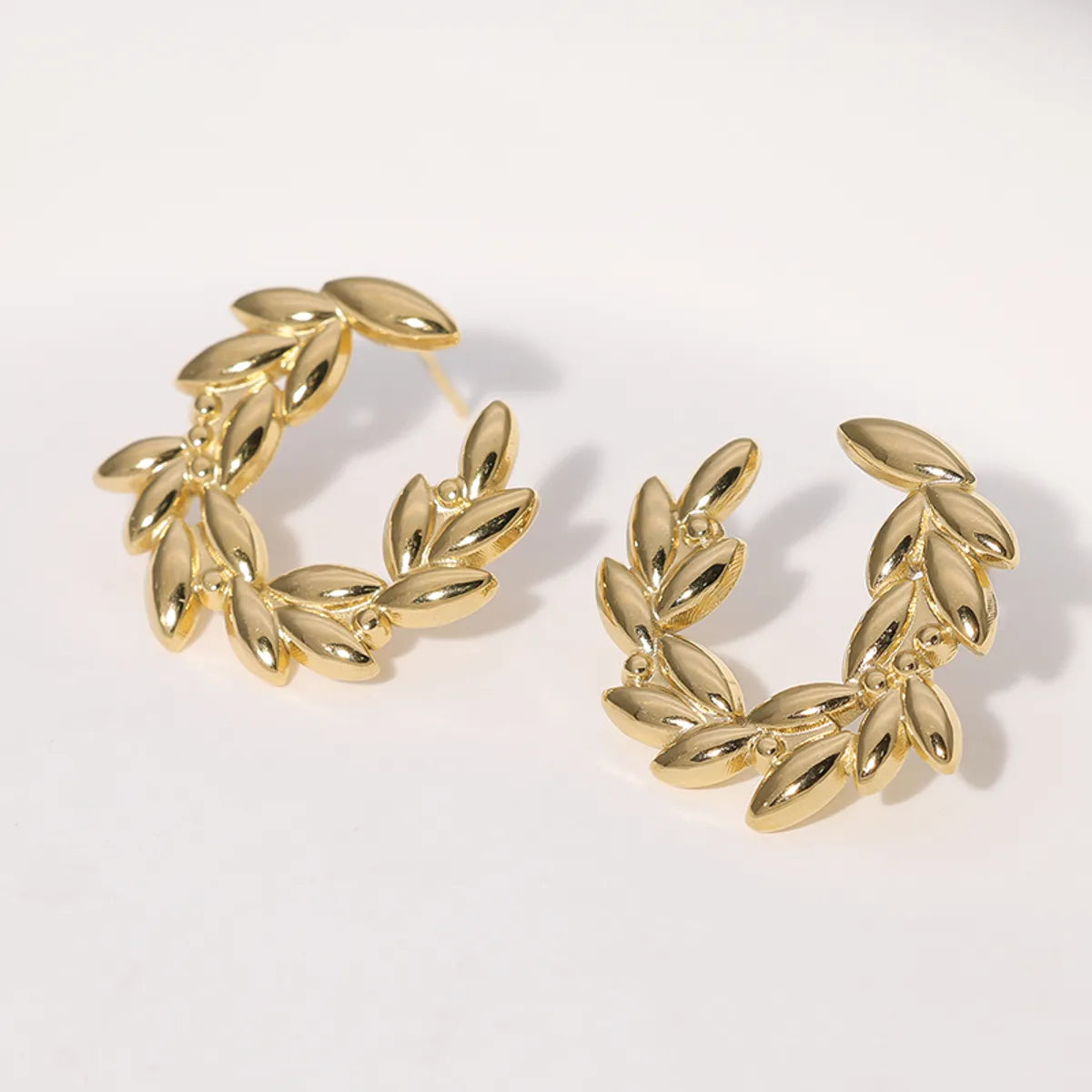 1 Pair Vacation Pastoral Simple Style Leaf Grain Stainless Steel 18K Gold Plated Ear Studs