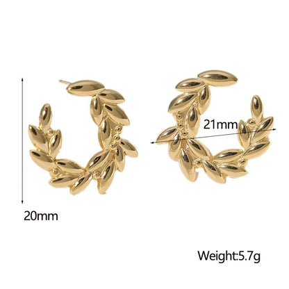 1 Pair Vacation Pastoral Simple Style Leaf Grain Stainless Steel 18K Gold Plated Ear Studs