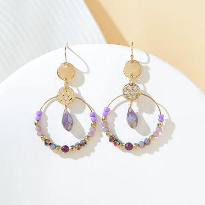 1 Pair Vacation Pastoral Simple Style Round Artificial Crystal Glass Gold Plated Drop Earrings