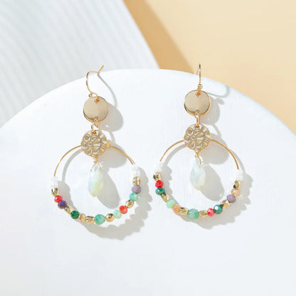 1 Pair Vacation Pastoral Simple Style Round Artificial Crystal Glass Gold Plated Drop Earrings