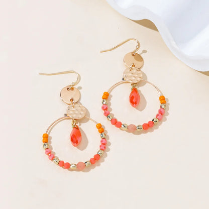 1 Pair Vacation Pastoral Simple Style Round Artificial Crystal Glass Gold Plated Drop Earrings