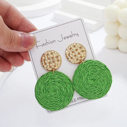 1 Pair Vacation Round Raffia Drop Earrings