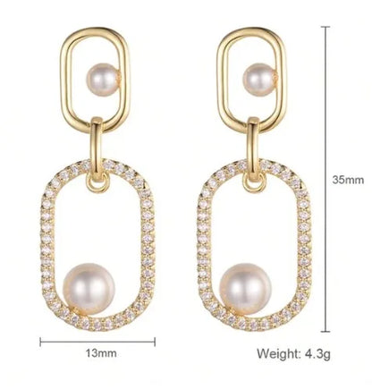 1 Pair Vacation Shiny Round Plating Inlay Copper Pearl Zircon Drop Earrings