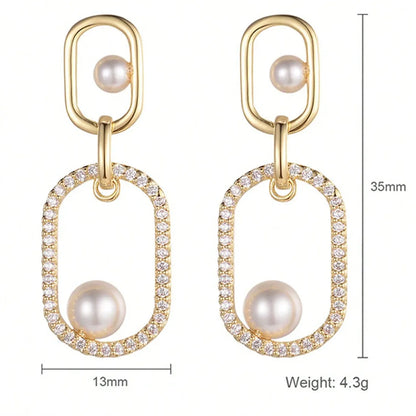 1 Pair Vacation Shiny Round Plating Inlay Copper Pearl Zircon Drop Earrings