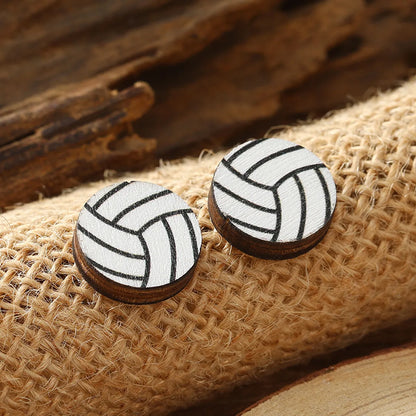 1 Pair Vacation Simple Style Ball Basketball Football Painted Wood Silver Plated Ear Studs