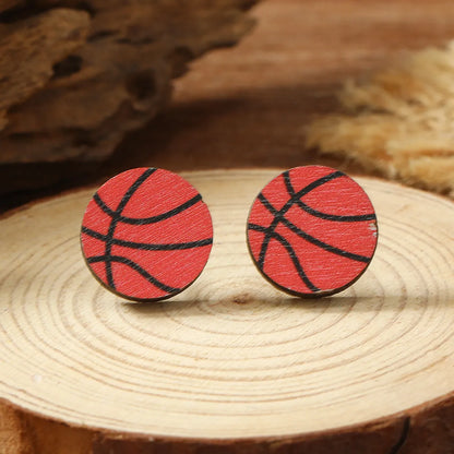 1 Pair Vacation Simple Style Ball Basketball Football Painted Wood Silver Plated Ear Studs