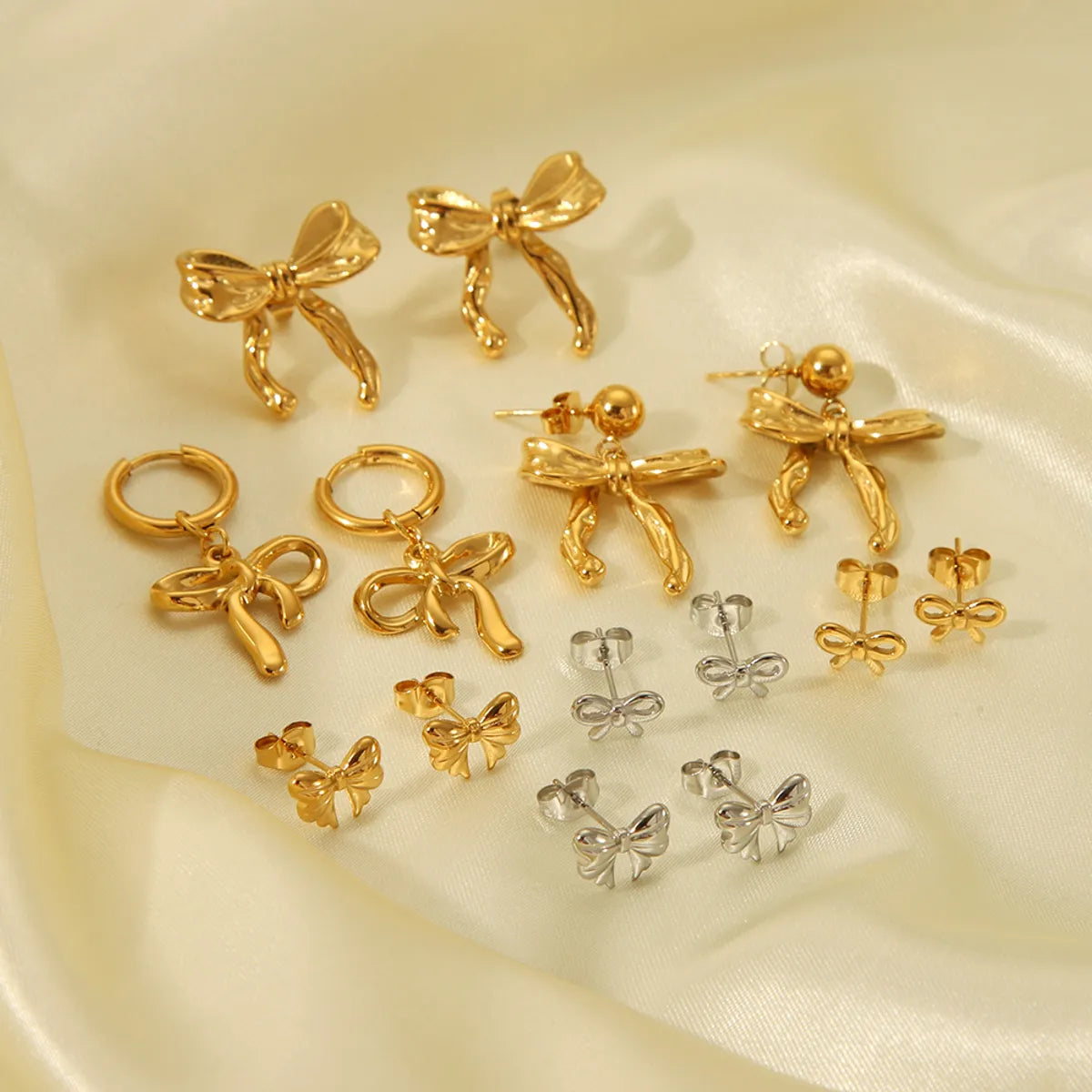 1 Pair Vacation Simple Style Bow Knot Plating 304 Stainless Steel 18K Gold Plated Ear Studs