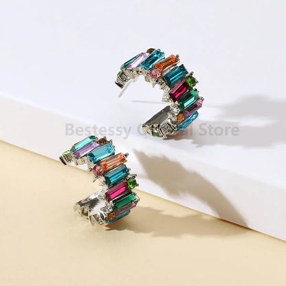 1 Pair Vacation Simple Style Color Block Inlay Alloy Glass Ear Studs