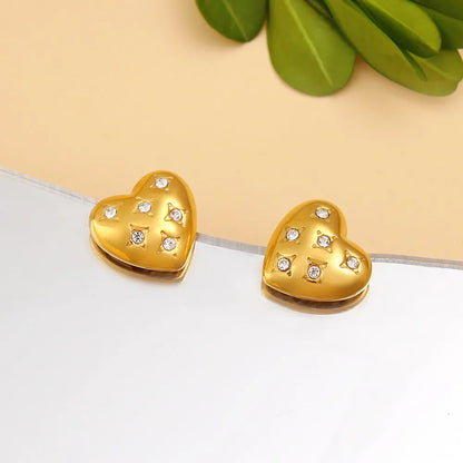 1 Pair Vacation Simple Style Commute Heart Shape Inlay 304 Stainless Steel 316 Stainless Steel  Rhinestones 18K Gold Plated Ear Studs