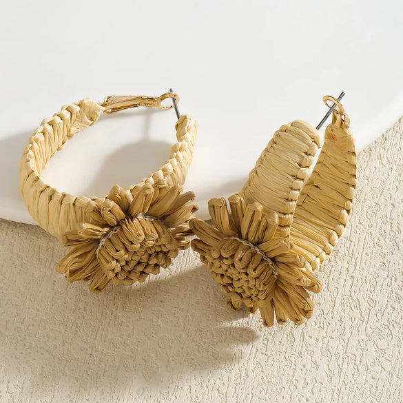 1 Pair Vacation Simple Style Flower Alloy Raffia Earrings