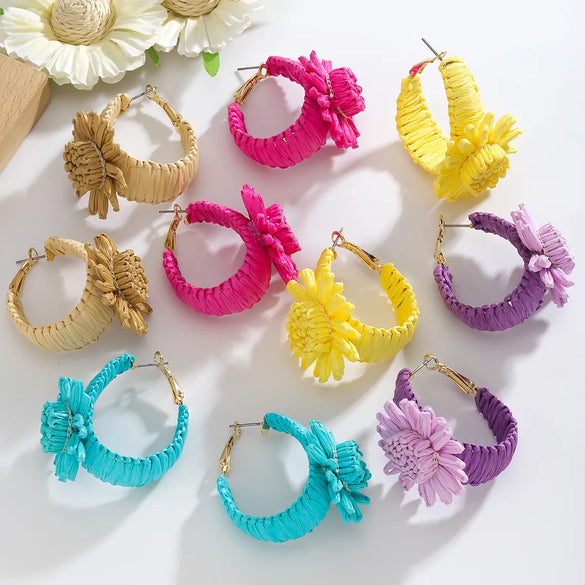 1 Pair Vacation Simple Style Flower Alloy Raffia Earrings