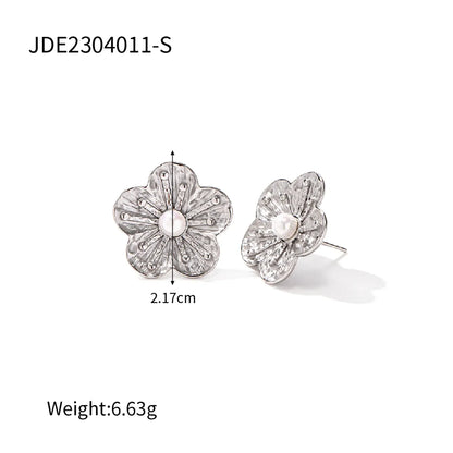 1 Pair Vacation Simple Style Flower Plating Inlay 304 Stainless Steel Zircon 18K Gold Plated Ear Studs