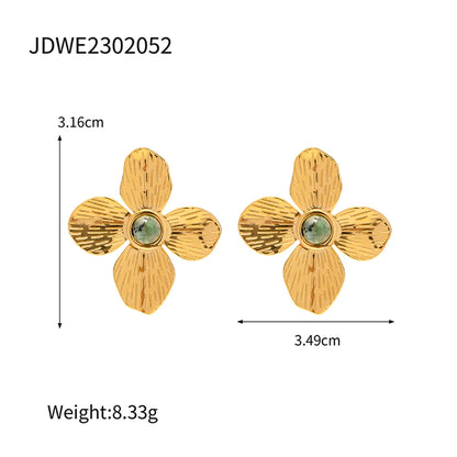 1 Pair Vacation Simple Style Flower Plating Inlay 304 Stainless Steel Zircon 18K Gold Plated Ear Studs