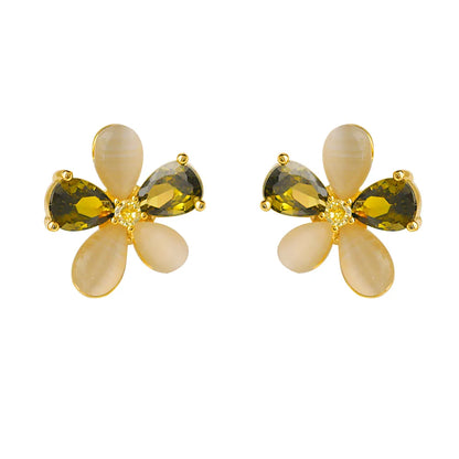 1 Pair Vacation Simple Style Flower Plating Inlay Copper Rhinestones Opal Zircon 14K Gold Plated Ear Studs