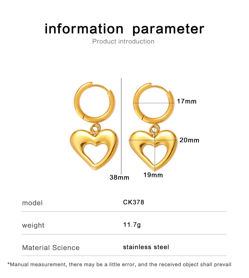 1 Pair Vacation Simple Style Heart Shape 304 Stainless Steel 316 Stainless Steel  Drop Earrings