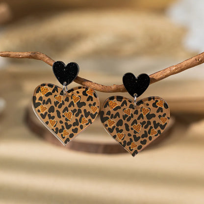 1 Pair Vacation Simple Style Heart Shape Printing Arylic Drop Earrings