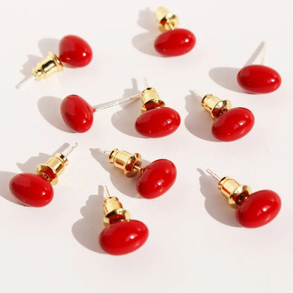 1 Pair Vacation Simple Style Oval Handmade Enamel Enamel Brass 24K Gold Plated Ear Studs