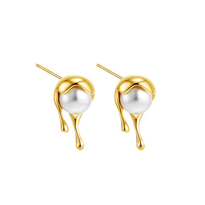 1 Pair Vacation Simple Style Round Water Droplets Inlay Copper Pearl Ear Studs