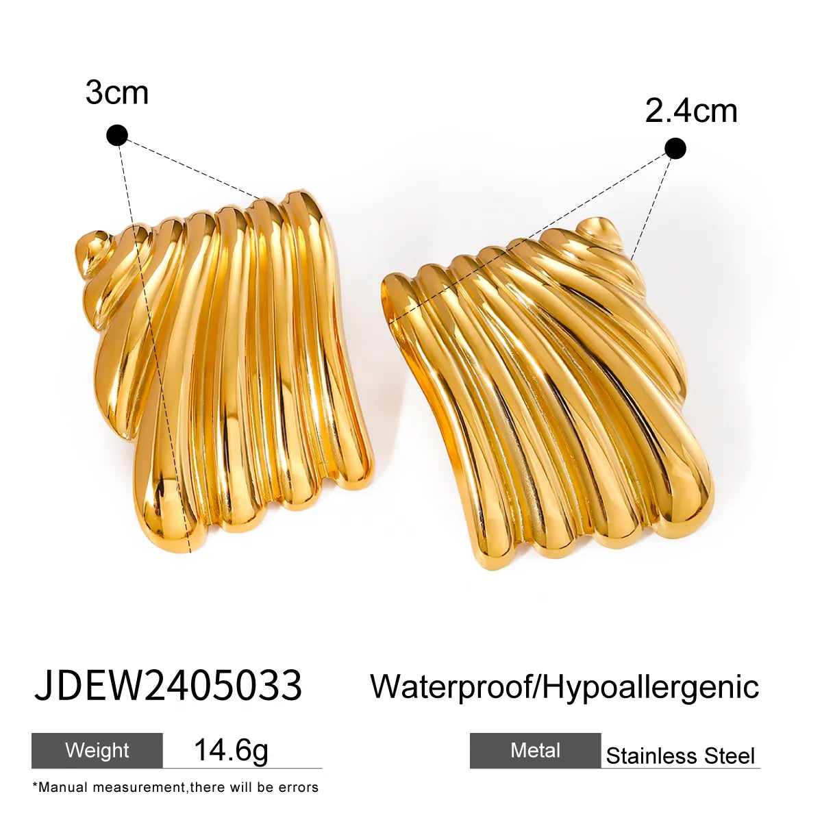 1 Pair Vacation Simple Style Waves 304 Stainless Steel 18K Gold Plated Ear Studs