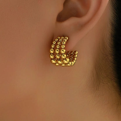 1 Pair Vacation Solid Color Commute C Shape Round Layered Plating Stainless Steel 18k Gold Plated Ear Studs