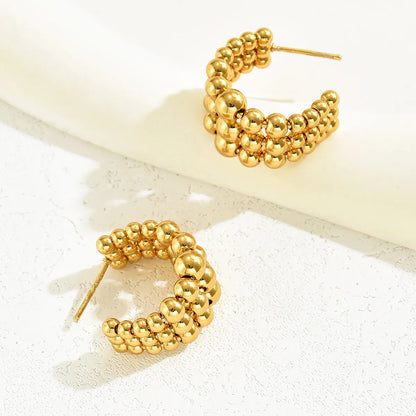 1 Pair Vacation Solid Color Commute C Shape Round Layered Plating Stainless Steel 18k Gold Plated Ear Studs