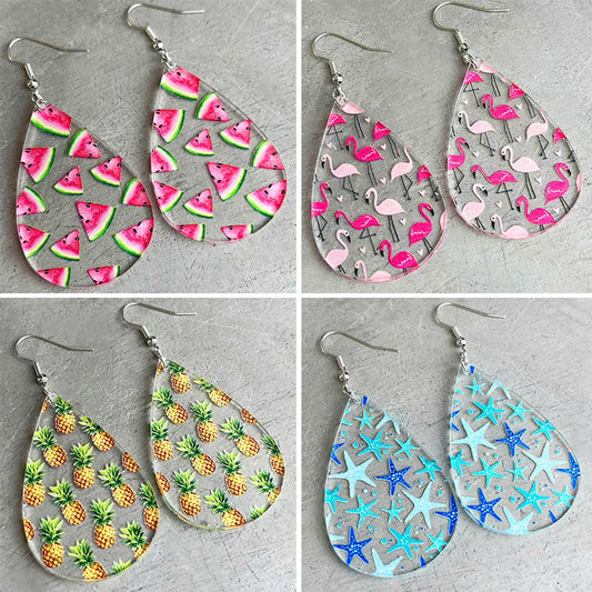 1 Pair Vacation Starfish Flamingo Pineapple Arylic Drop Earrings