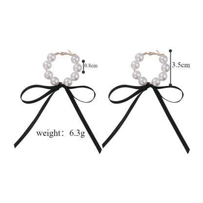 1 Pair Vacation Sweet Bow Knot Beaded Imitation Pearl Alloy Cloth Ear Studs