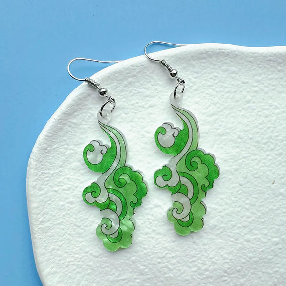 1 Pair Vacation Sweet Clouds Geometric Shell Irregular Printing Polishing Arylic Drop Earrings