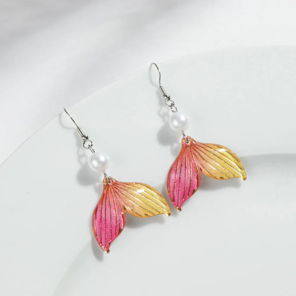 1 Pair Vacation Sweet Color Block Fish Tail Arylic Imitation Pearl Drop Earrings