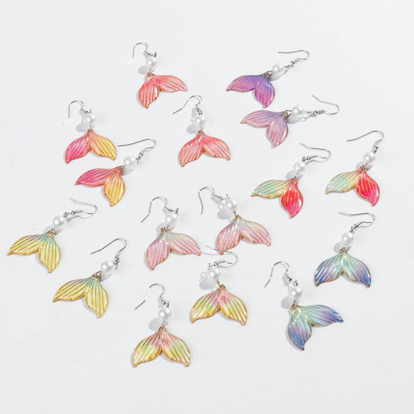1 Pair Vacation Sweet Color Block Fish Tail Arylic Imitation Pearl Drop Earrings