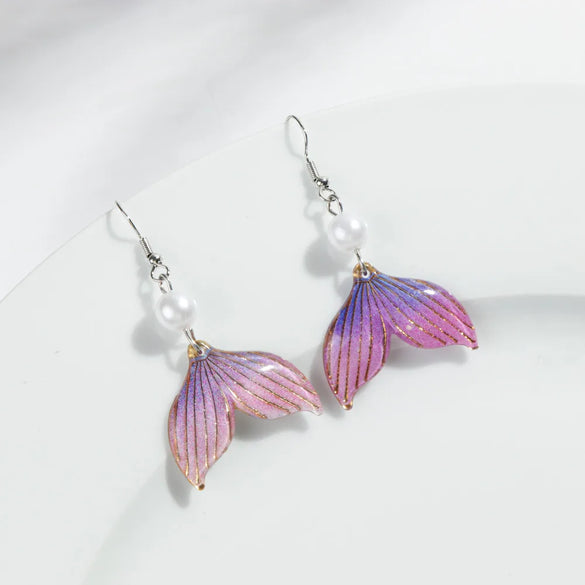 1 Pair Vacation Sweet Color Block Fish Tail Arylic Imitation Pearl Drop Earrings