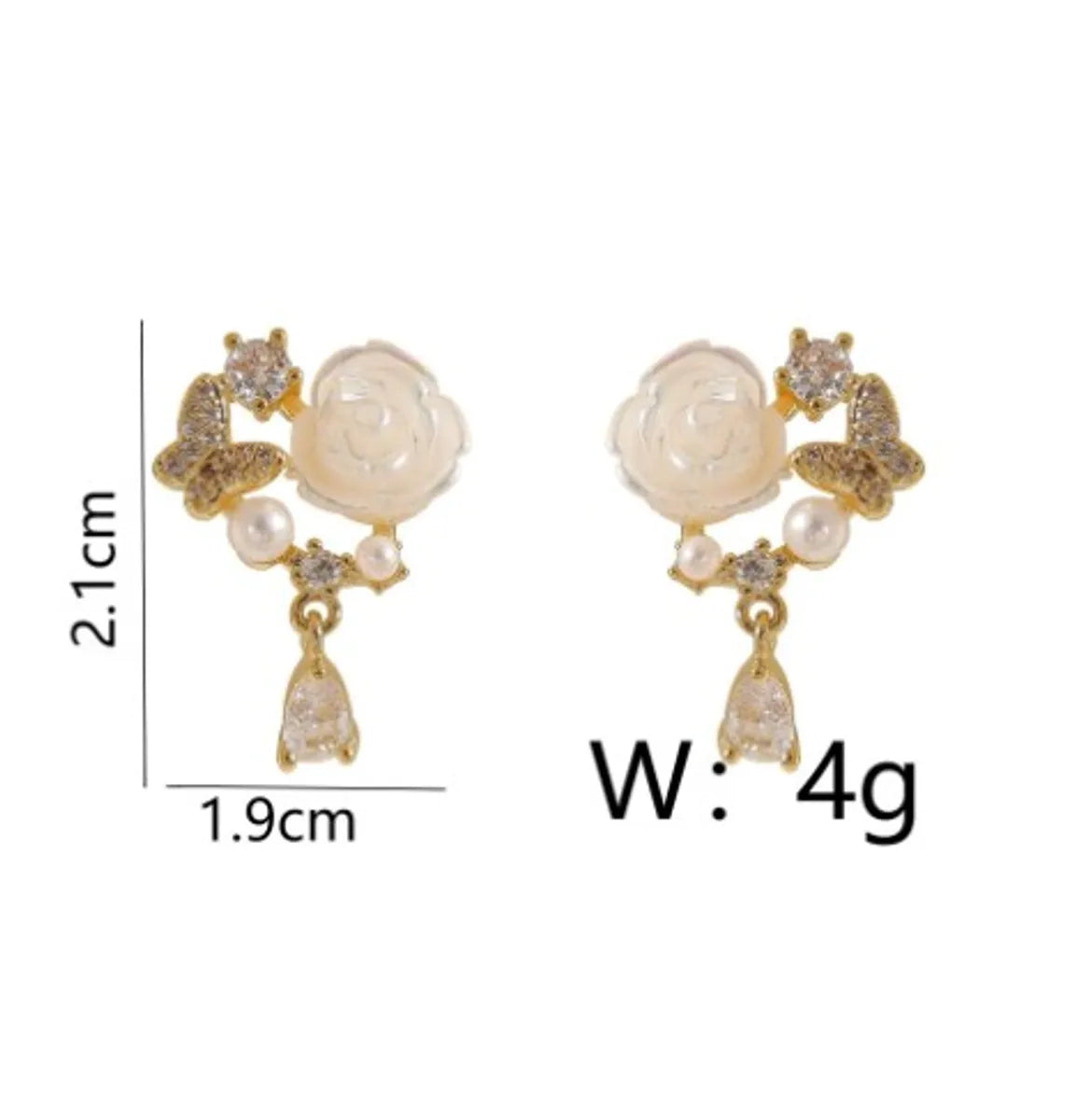 1 Pair Vacation Sweet Flower Butterfly Inlay Copper Pearl Zircon 18K Gold Plated Drop Earrings