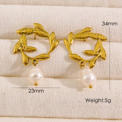 1 Pair Vacation Sweet Flower Plating 304 Stainless Steel Pearl 14K Gold Plated Drop Earrings