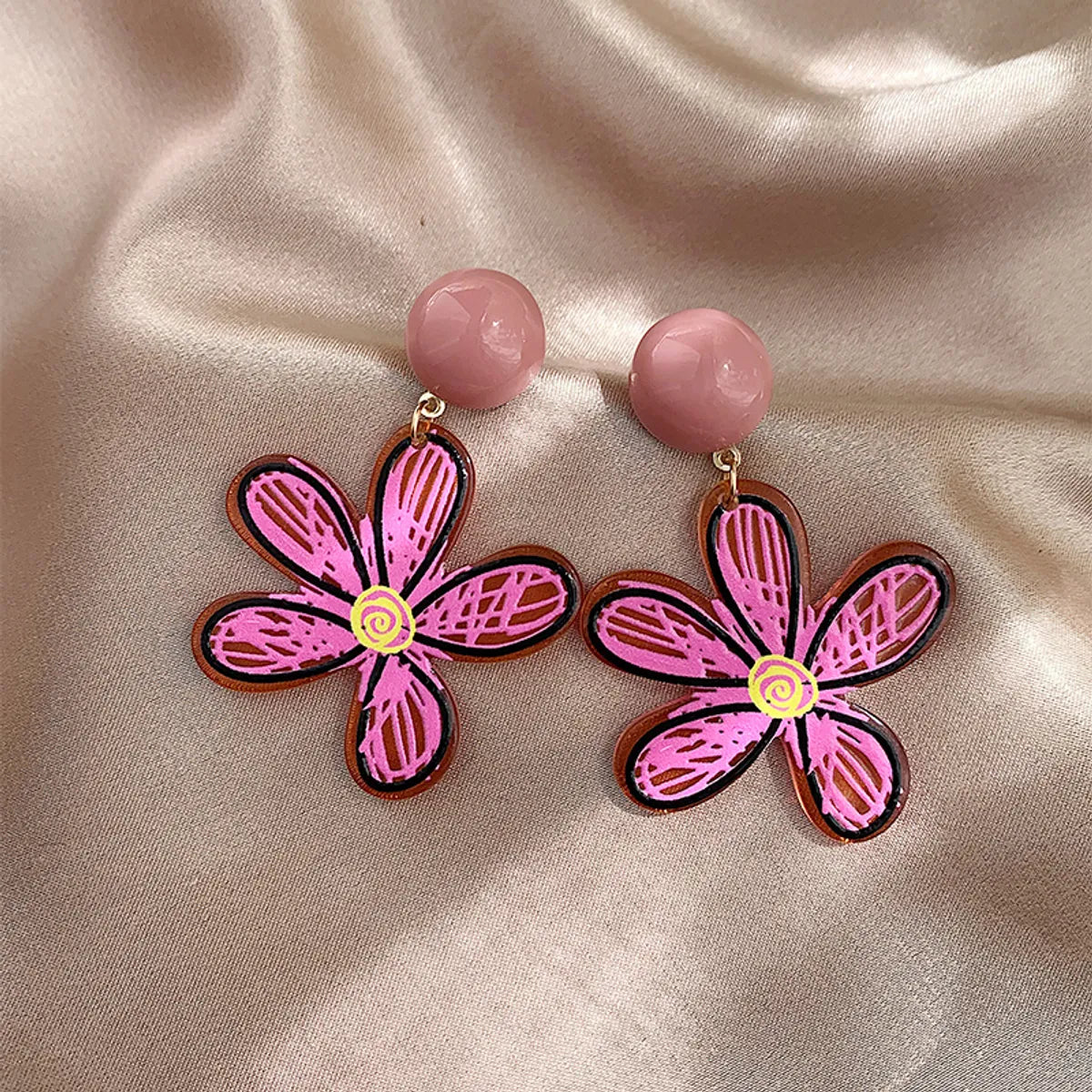 1 Pair Vacation Sweet Flower Resin Drop Earrings