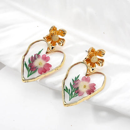 1 Pair Vacation Sweet Heart Shape Flower Resin Drop Earrings