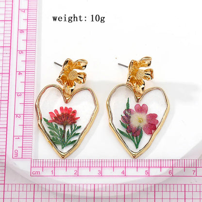 1 Pair Vacation Sweet Heart Shape Flower Resin Drop Earrings