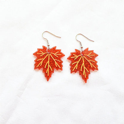 1 Pair Vacation Sweet Maple Leaf Arylic Metal Drop Earrings