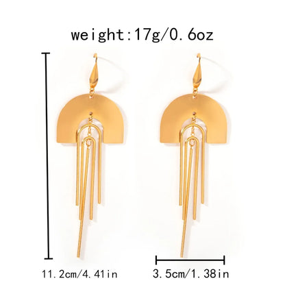 1 Pair Vacation Sweet Round Rectangle Tassel Plating 304 Stainless Steel 14K Gold Plated Drop Earrings