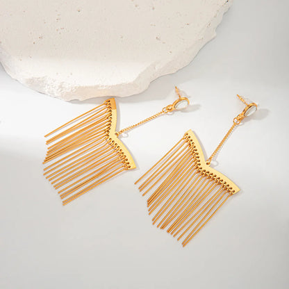 1 Pair Vacation Sweet Round Rectangle Tassel Plating 304 Stainless Steel 14K Gold Plated Drop Earrings