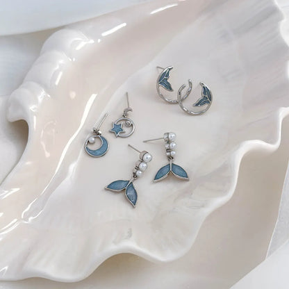 1 Pair Vacation Sweet Simple Style Fish Tail Inlay Copper Pearl Ear Studs